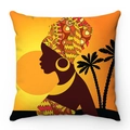 Kussensloop van zacht pluche met olieverfschilderij van Afrikaanse vrouw voor decor - Afrikaanse zonsondergang silhouet