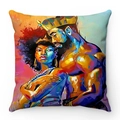 Dettaglio della fodera per cuscino in morbido peluche con pittura a olio reale africana - Figura della corona pop art