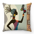 Dettaglio della stampa pittura africana sulla fodera per cuscino quadrato in peluche - Donna totem africana
