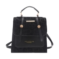 Zaino alla moda nero con patchwork leopardato, manico in metallo e finiture dorate - Nero