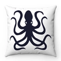 Minimalist white square pillowcase featuring a bold dark blue octopus silhouette print - Octopus Pattern (款式-4) / 45*45 Pillowcase