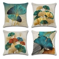 Set of four square linen pillow covers with ginkgo leaf patterns and gold detailing - Ginkgo Leaves Modern (Style-6) / 45*45 Pillowcase