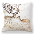 Detail view of watercolor deer print on a soft peach skin decorative cushion cover - Nordic Style Cuddly Spotted Deer (款式-5)