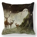 Detail of artistic peach skin pillowcase with forest deer and girl illustration - Fantasy Forest Girl and Deer (款式-8)