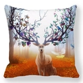 Macro detail of stag pattern on peach skin pillowcase with vibrant forest print - Floral and Fruit Antler Buck (款式-9)