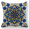 Dettaglio ravvicinato di motivi geometrici mandala blu e gialli sul cuscino - Mandala Floreale Blu Giallo (款式-1) / 45*45cm (Senza Anima)