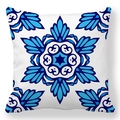 Dettaglio della stampa mandala geometrica blu sulla federa quadrata in pelle di pesca - Mandala Simmetrico Blu Bianco (款式-2) / 45*45cm (Senza Anima)