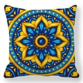 Dettaglio del motivo mandala geometrico sulla federa morbida in blu e arancione - Motivo Esotico Blu Reale Arancione (款式-3) / 45*45cm (Senza Anima)
