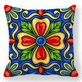 Dettaglio del motivo geometrico folk sulla federa quadrata in tessuto pelle di pesca - Folclore Dipinto di Talavera (款式-6) / 45*45cm (Senza Anima)
