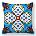 Dettaglio macro del motivo geometrico bohémien sulla federa morbida in pelle di pesca - Mandala Multicolore Blu Giallo Rosso (款式-7) / 45*45cm (Senza Anima)