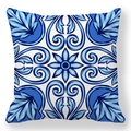 Fodera per cuscino boho con motivi geometrici blu e bianchi in velluto pesca - Fiore a Otto Petali Blu Bianco Retrò (款式-8) / 45*45cm (Senza Anima)