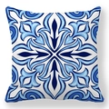 Federa quadrata boho con motivo a piastrelle blu e bianche in morbido tessuto pelle di pesca - Piastrella Motivo a Vite Blu Bianco (款式-10) / 45*45cm (Senza Anima)