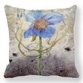 Blauwe aquarel bloemen kussenhoes van perzikhuid stof voor woondecoratie in huis - Blauwe Aquarel Bloemen met Gouden Lijnen Stijl