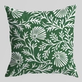 Federa verde quadrata con motivo botanico bianco realizzata in pregiata seta sintetica - Stile Botanico Bianco Verde Scuro