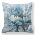 Federa per cuscino blu acquerello floreale con accenti in lamina d'oro per il divano - Stile Pittura a Olio Floreale Blu con Foglia d'Oro