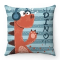Housse de coussin dinosaure en peluche douce avec rayures bleu clair décoratives - Dino Rouge Rayures Bleu Clair (款式-2) / 45*45cm Taie d'oreiller