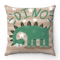 Housse de coussin carrée avec dinosaure mignon sur tissu peluche doux à rayures - Dino Vert Points d'Étoile (款式-3) / 45*45cm Taie d'oreiller