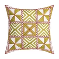 Square pillowcase with green geometric embroidery and red wavy stitching on white fabric - Square Pillowcase / Modern Geometric Pattern (Style-2)