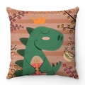 Housse de coussin dinosaure en peluche courte avec motif de dinosaure vert et couronne - Dino Vert Couronne Boîte Cadeau (款式-4) / 45*45cm Taie d'oreiller