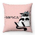 Pink polka dot cushion cover with a cute cartoon cat design and soft plush texture - Pink Polka Dot Bow Cat (Style-2)