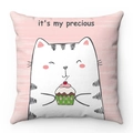 Cute cartoon white cat with cupcake on pink striped soft plush decorative pillowcase - Cupcake Cat (Style-3)