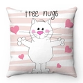 Close-up of soft plush pillow cover featuring free hugs text and cute cat pattern - Free Hugs Cat (Style-9)