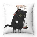 Soft plush throw pillow cover with a funny cartoon black cat print for home sofa decor - Black Cat & Uniform Hat Design (Style-6)