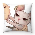 Close-up of soft velvet pillow case with a cartoon Sphynx cat tattoo illustration - Tattooed Sphynx Cat Style (Style-7)
