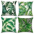 Set di 4 federe per cuscini in lino con stampe di foglie tropicali di palma e monstera - Foglie di Piante Tropicali (Stile-11)