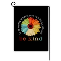 Floral garden flag with Be Kind quote on black fabric with decorative metal stand - Inspirational Floral Style (Style 1) / Linen