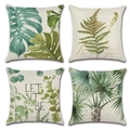 Set di 4 federe in lino con piante tropicali Monstera e la scritta Let It Be - Citazioni Tropicali Nordiche (Stile-12)