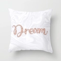 Dettaglio federa per cuscino in marmo bianco con stampa Dream glitter oro rosa - Stile Lettera Dream Motivo Marmo (款式-10)