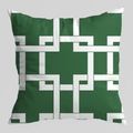 Modern square throw pillow cover featuring dark green fabric with white geometric patterns - Dark Green White Geometric Line Style