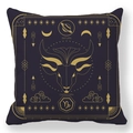 Detail of Capricorn zodiac decorative pillowcase with golden Saturn and star motifs - 45x45 / Capricorn