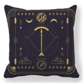 Detail of Sagittarius zodiac pillowcase with golden Jupiter patterns on dark purple fabric - 45x45 / Sagittarius