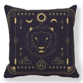 Detail of Leo zodiac cushion cover featuring golden lion embroidery on navy fabric - 45x45 / Leo