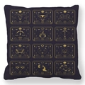Detail of zodiac signs pillowcase with gold celestial patterns on purple peach skin fabric - 45x45 / Zodiac