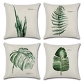 Set di 4 federe per cuscini in lino con stampe acquerello di piante tropicali - Botanica Urbana Foglie Reali (Stile-13)