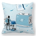 Perzikhuid kussenhoes met schattige astronaut en ruimte jam illustratie in lichtblauw - Ruimte Jam Stijl (Style-3) / 45*45 Kussensloop
