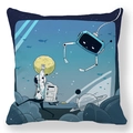 Fodera per cuscino quadrata in velluto pelle di pesca con stampa astronauta e spazio blu - Stile Spostando la Luna (Style-5) / Federa 45*45