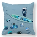 Dettaglio della stampa astronauta su federa quadrata in pelle di pesca per divano - Stile Bacello di Pisello (Style-8) / Federa 45*45