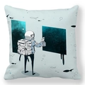 Dettaglio dell'illustrazione dell'astronauta su fodera per cuscino in pelle di pesca - Stile Spruzzando Stelle (Style-10) / Federa 45*45