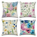Vierer-Set Leinen-Kissenbezüge mit handgemalten Aquarell-Blumenmustern im 2x2-Layout - Handbemalter natürlicher Blumenstil-11