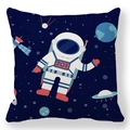 Cartoon astronaut peach skin decorative pillowcase with dark blue space theme for sofa - 45*45 Pillowcase / Waving Astronaut with Satellite (Style-4)