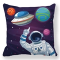 Cartoon astronaut and UFO space theme pillow case in soft peach skin fabric - 45*45 Pillowcase / Astronaut UFO and Three Planets (Style-5)