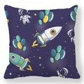 Detail of soft peach skin cushion cover with cute cartoon astronaut and rocket print - 45*45 Pillowcase / Balloon Astronaut and Rocket (Style-7)