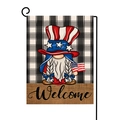 Bandiera da giardino con gnomo patriottico e scritta Welcome su tessuto a quadri bianchi - Gnomo Plaid Benvenuto (Stile-5) / 30x45cm