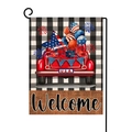 Dettaglio bandiera da giardino americana con camion rosso e trama in tela - Welcome Camion Bandiera USA (Stile-6) / 30x45cm