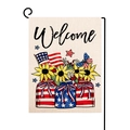 Detail of burlap garden flag with Welcome text, American jars, and bright sunflowers - Style-2 (Patriotic American Flag Mason Jars) / 30x45cm