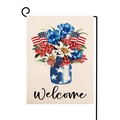 Patriotic spring garden flag with floral bouquet and US flags on black metal stand - Style-5 (Patriotic Mason Jar Bouquet Welcome) / 30x45cm